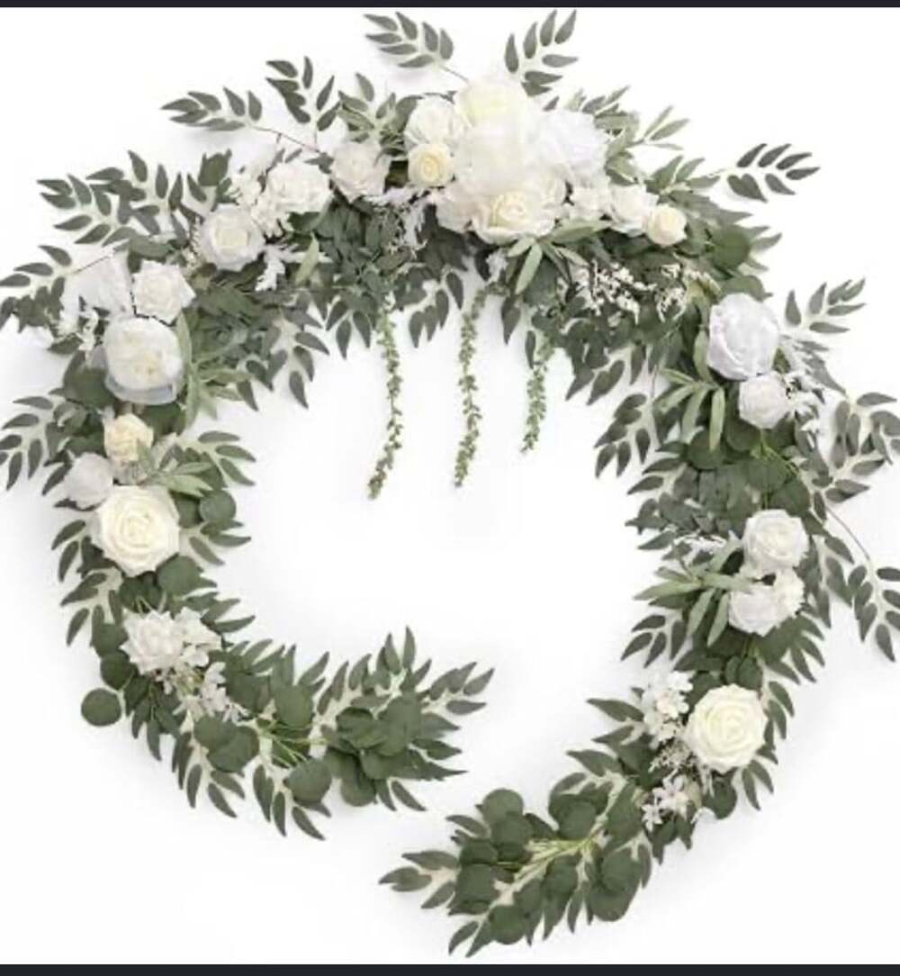 Ling's moment Ivory Artificial Flower Garland Wedding Arch 9 FT